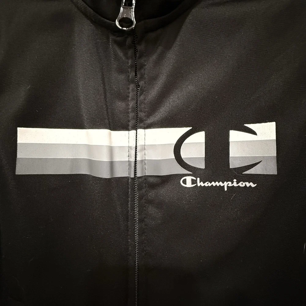 Champion Boys Full Zip Track Jacket 7 Black and Grey Logo